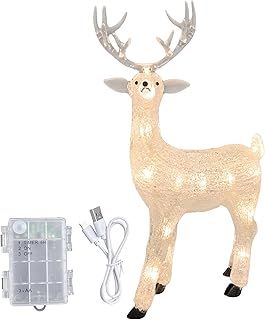 hangrter YKL-1017 32CM Acrylic Reindeer Christmas Figure Light Up, 24 Warm White LEDs, 6H Timer Dual Power Supply USB or Battery: 3 x AA (Not Included) Christmas Home Decoration Indoor/Outdoor Use