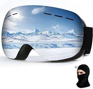 LPQKCcY Ski Goggles, Over Glasses Skiing Goggles, Anti Fog 100% UV400 Protection Windproof Ski Googles With Black Balaclava Ski Mask for Men, Women & Youth Skiing Skating Snowmobiles