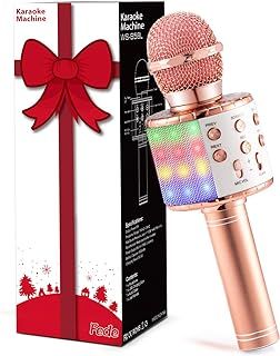 Fede Microphone for Kids Adults, Wireless Bluetooth Microphone with Flashing Colorful LED Lights Portable Speaker Karaoke Machine, Home KTV Player Support Android & iOS Devices for Party Singing