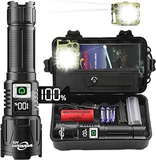 Torches LED Super Bright Rechargeable, 500000 Lumens Torches Battery Powered, Tactical Torch Rechargeable, Powerful Torch High Powered Flashlight for Camping Dog Walking Emergency Gift
