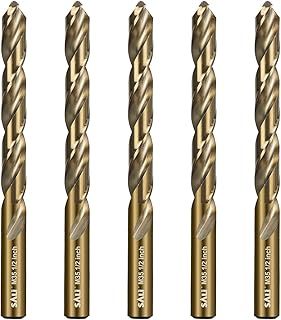 SALI Cobalt Drill Bit Set 5Pcs 13mm M35 High Speed Steel Jobber Drill Bit Kit (HSS) Twist Drill Bits for Hardened Metal, Stainless Steel, Cast Iron, Wood and Plastic, with Index Storage Case