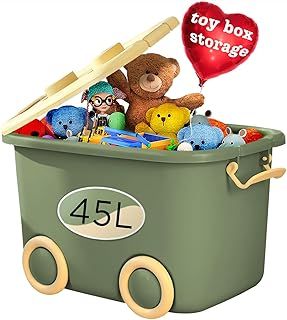 Froppi 45L Toy Box | Toy Storage with Lid | Kids Storage on Wheels | Large Size | Green | L50 W35 H30 cm