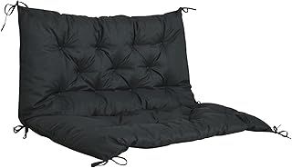 Outsunny 3 Seater Bench Cushion, Garden Chair Cushion with Back and Ties for Indoor and Outdoor Use, 98 x 150 cm, Black