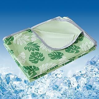 Double Cooling Blanket for Night Sweats -Q-max>0.45 Double-Sided Green Leaves Breathable Summer Throw Blanket