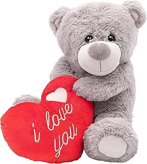 Valentines Day Teddy Bear Present Large 12'/30cm Soft Grey Plush Toy Holding Red Love Heart With 'i Love You' Embroidery Also Perfect for Mothers Day or Birthday Gifting