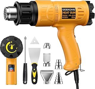 2000W Professional Hot Air Gun 50℃- 600℃ Variable Temperature Control with 2-Temp Settings, Overload Protection, Double Heating Wire Fast Heating, 7 Accessories for Shrinking PVC