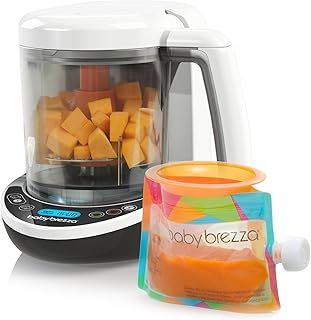 Baby Brezza Small Baby Food Maker Set – Cooker and Blender in One to Steam and Puree Baby Food for Pouches - Make Organic Food for Infants and Toddlers - Includes 3 Pouches and 3 Funnels