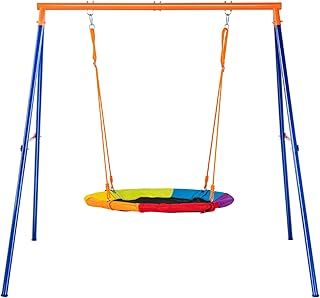 VEVOR Backyard, 440lbs Load Capacity Set, 40" Saucer Seat with Heavy Duty A-Frame Metal Swing Stand and Adjustable Rope, Easy, Swingset Outdoor for Kids, Multicolor, Max Assembled Size
