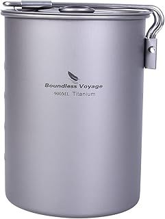 Boundless Voyage Ultralight Portable 900ml Outdoor Titanium Pot with Lid Folding Handle Camping Water Rice Food Bowl Cup Mug Bottle Ti2040C