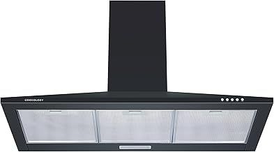 Cookology CH900BK/A 90cm Chimney Cooker Hood Extractor Fan, Energy Rated A, 3 Speed, Kitchen Wall Mounted Range 900mm Hood, Adjustable Height, Air Recirculating & Ducting - Black
