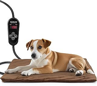 NAMOTEK Pet Heating Pad Adjustable Temperature with Timer, Waterproof Heated Mat with Chew Resistant Cord, Auto Power-Off Electric Indoor Pet Heat Pad for Dogs and Cats