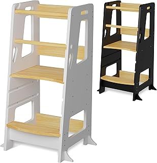 Bey&Co® Wooden Learning Tower – Observation Tour for Children – 3 Adjustable Heights, Non-Slip Surface and Stable Legs – Montessori Method – 12 Months and Above