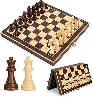 Peradix Chess Set | Wooden Magnetic Chess Board | 2 Extra Queen | 30x30cm Folding Chessboard for Storage | Toys & Games for Adults and Kids Educational Toy Sets