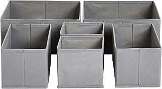 Amazon Basics Collapsible Clothes Drawer Organisers / Dividers for Wardrobe Bedroom or Kitchen, Set of 6, Grey