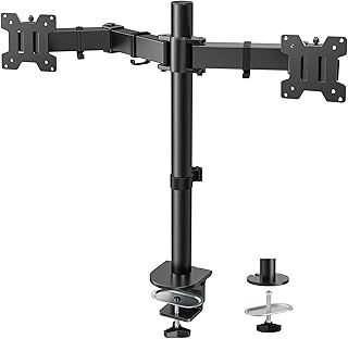HUANUO Dual Monitor Stand for 27 24 32 22 14 25 inches Screen, Monitor Arm Desk Mount with Tilt, Swivel, Rotation, VESA 75 100 mm, Max Load 8 kg