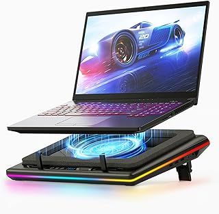 RGB Laptop Cooling Pad with Powerful Turbofan Gaming Cooler Radiator with Infinitely Variable Speed, Touch Control, LCD Screen, 3-Port USB Hub, Seal Foam for Notebook Computer 15-19in