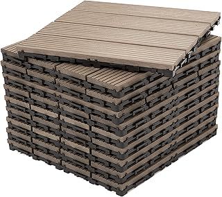 DEKCO Pack of 10 Composite Wood Plastic Decking Interlocking Woodgrain Effect 30cm x 30cm, Brown Decking Tile