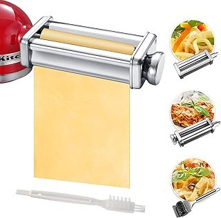 Pasta Maker Attachment Set for KitchenAid Stand Mixers Included Noodle Lattice Roller, Spaghetti Cutter, Pasta Roller and Cleaning Brush