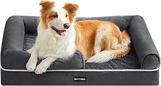 Feandrea Orthopedic Dog Bed, Dog Sofa with Sides, Removable Washable Cover, 91 x 71 x 20 cm, Non-Slip Bottom, Dark Grey PGW076G01