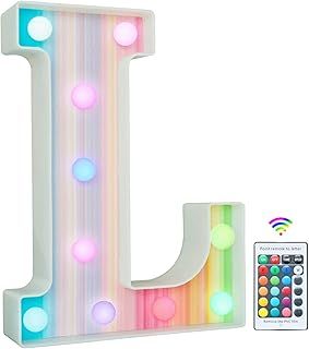 Rainbow Light Up Letters, Colorful LED Letter Lights 16 Color Changing Alphabet Sign Gifts for Girls Women Party Birthday Decorations Remote Night Light Christmas Valentine Wall Table Decor - L