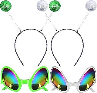 Goenb 4 PCS Alien Headband Alien Glasses, Alien Accessories Alien Antenna Alien Costume Women Halloween Head Boppers for Kids Adult for Halloween Party Favor