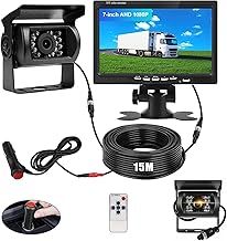 BEYI 1080P Car Reversing Camera Kit - 7" LCD HD Screen IP68 Waterproof Wired Reverse Camera, 12V-24V parking Sensor kit Night Vision Backup Camera with 15M Cable for Vans RV Bus Truck Trailer Campers
