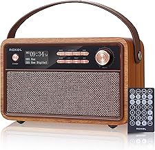 Roxel Retro D1 Vintage DAB+/FM Radio Wireless Speaker | Bedside Alarm Clock with Sleep Function. Rustic Exterior, Mains and USB Rechargeable, TF card, AUX and USB Compatible (Walnut)