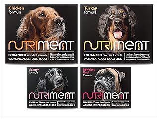 NUTRIMENT ENHANCED ADULT DOGS Raw Food (10 Tray Starter Pack) Frozen, Complete Premium Raw Dog food, Gluten-Free, Digestible, All breeds, Sizes - 11.023 lb Mixed Flavour