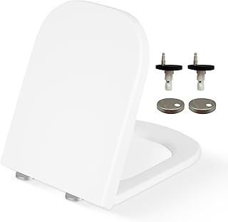 Soft Close Toilet Seat Square - Premium Heavy Duty White Toilet Seat with Quick Release, Easy Installation with Two Top Fixing Options, and Adjustable Hinges 44.5cm x 34.5cm