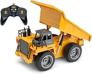 Top Race 5 Channel Remote Control Dump Truck Toy - 2.4GHz, 360° Rotation, Rubber Tires, Lights, Sound Effects - Ages 8+ for Boys and Girls