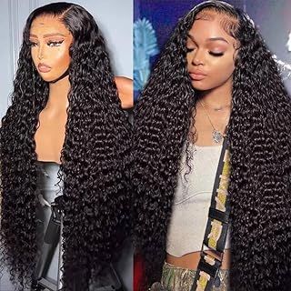 12A Water Wave HD Lace Front Wigs Human Hair 13x6 180% Density Deep Wave Curly Wet and Wavy HD Lace Front Wigs Human Hair Wigs for Women 18 Inch Pre Plucked with Baby Hair Natural Hairline