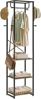IBUYKE Coat Rack, Freestanding Coat Stand with 3 Shelves and 8 Hooks, Industrial Clothes Stand for Entryway, Hallway, Bedroom, 180 x 40 x 30 cm, Rustic Brown TMJ088H