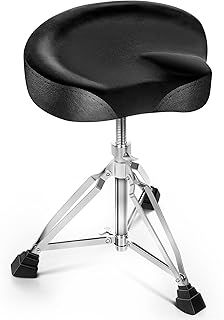 CAHAYA Adjustable Drum Stool Throne - Black Saddle Stool of Thicker Padded Seat With Rotate to Height Adjustable and Double Braced Anti Slip Feet