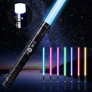 Dueling Metal Hilt 7 Colors Changeable FX Lightsaber, 3 Sound Fonts Black Series Light for Real Heavy Dueling for Star Wars Cosplay Party, Birthday Gift(77cm-Black)