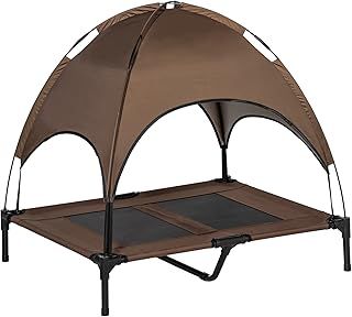 PawHut 92cm Elevated Dog Bed Cooling Raised Pet Cot UV Protection Canopy Coffee