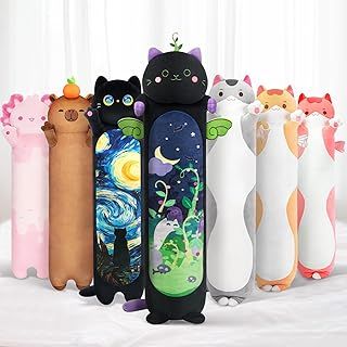 Mewaii 28in Long Devil Mint Cat Plush Pillows Stuffed Animals Squishy Pillows - Plushie Cute Kitty Sleeping Hugging Plush Pillow Soft Toys for Kids(Black)