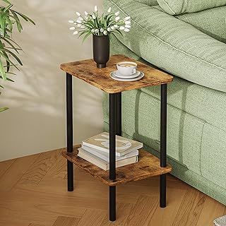 APICIZON 2 Tier Side Table, Narrow End Table with Storage Shelf, Bedside Table Nightstand for Small Spaces, Bedroom, Living Room, Entryway, Farmhouse, No-Tool Assembly, Rustic Brown