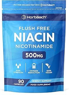 Vitamin B3 Nicotinamide 500mg | 90 Vegan Capsules | Flush Free Niacin Supplement | No Artificial Preservatives | by Horbaach