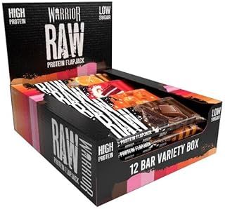 Warrior Raw Protein Flapjacks – 12 Bars x 75g Each – Packed with 20g of Protein – Low Sugar, High in Fibre (Variety Box)
