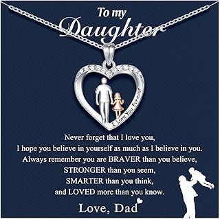Daughter Love You Forever Heart Pendant Necklace from Dad, Christmas Valentine Birthday Gifts for Teen Girls Women