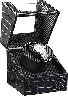 HBselect Automatic Watch Winder Box with British Plug, PU Leather Self-Winding Mechanical Watch Display Storage for Men and Women Watches (Small, for single watch)
