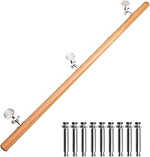 INMOZATA Handrail for Stairs, 1.5m/5FT Wooden Stair Banister Rail, Classic & Safety Indoor Wall Mounted Exterior Stairs Handrail for Elderly Kids Non-Slip Staircase Banister Spindle with Fittings