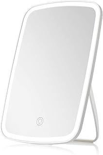 Touch Screen Light Up Mirror with LED Brightness, Adjustable Portable USB Rechargeable Table Mirror