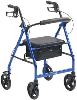 drive Blue 4 Wheel Walker Folding Rollator with Padded Seat, Locking Brakes, Height Adjustable Handles and Carry Bag