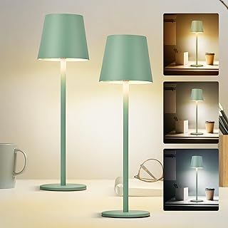 Cordless Table Lamp 2 Pack, 5200mAh Battery Operated Table Lamps IP54 Waterproof Desk Lamp with 3-Color Modes Rechargeable Night Light Touch Control Bedside Lamp for Bedroom(Green)