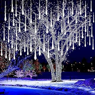 Kwaiffeo Outdoor Christmas Lights, Meteor Shower Lights Snow Falling Lights 12 inch 10 Tube Outside Christmas Lights for Xmas Tree Halloween Decorations Window Wedding Party, White…
