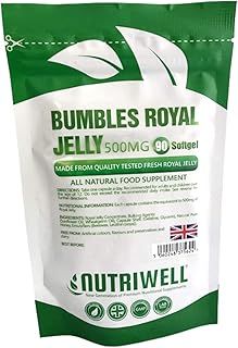 Bumbles Royal Gellee - 90 High Strength 500mg Royal Jelly Softgel Capsules to Support Immune System and Boost Energy, for Healthy Hair & Skin, Made in The UK by Nutri Well