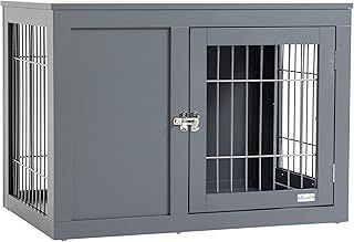 PawHut Furniture Style Dog Crate for Small and Medium Dogs, End Table Pet Cage with Two Lockable Doors - Grey