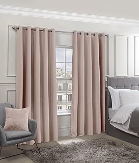 Emma Barclay Cali Eyelet - Woven Thermal Blackout Eyelet Curtains in Blush Pink - Width 46 x Drop 54" (116 x 137cm)