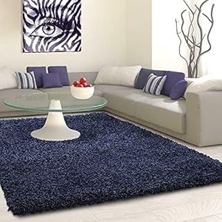 PRIME PLUS EXTRA THICK HEAVY 5CM PILE SOFT SHAGGY RUGS MODERN AREA RUGS BEDROOM HALL RUGS (Navy Blue, 120 x 170cm)